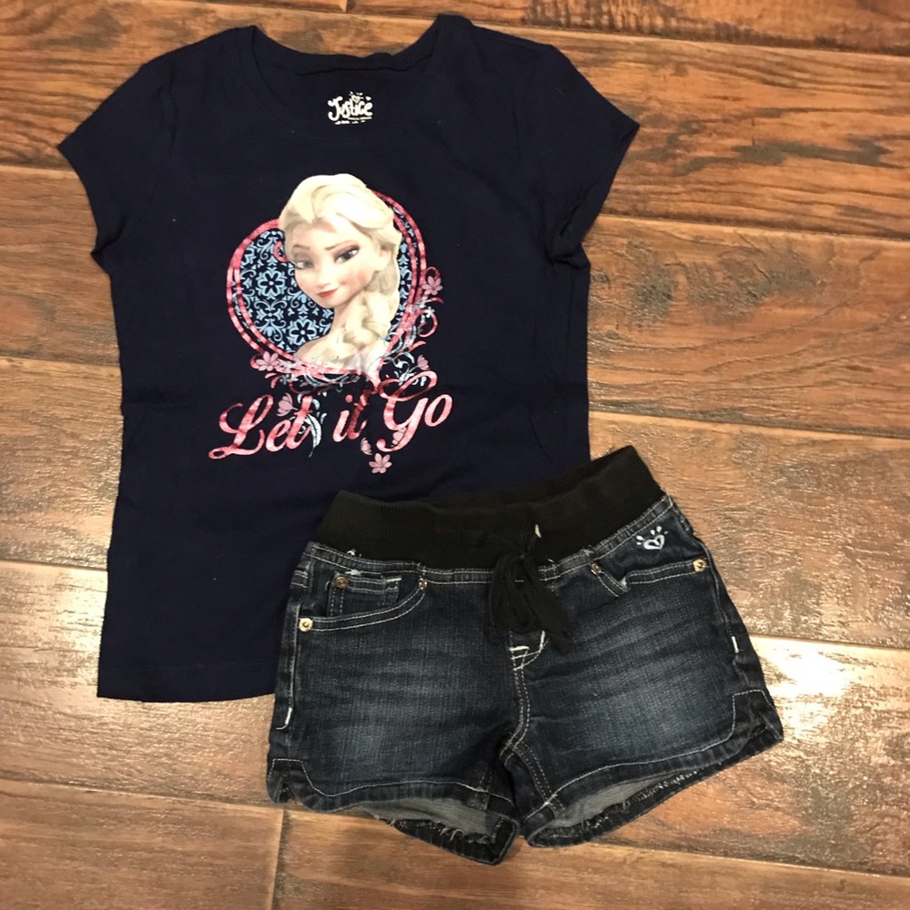 Girls Justice tee and denim shorts